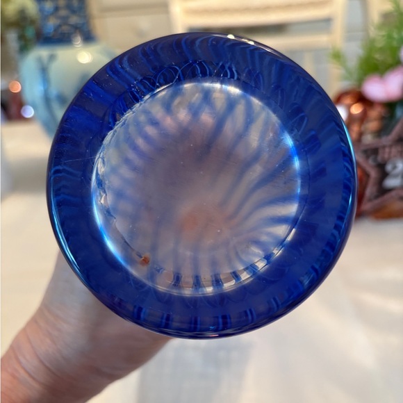 Striped Hand-Blown Glass Vase Blue, White & Yellow - Picture 4 of 8